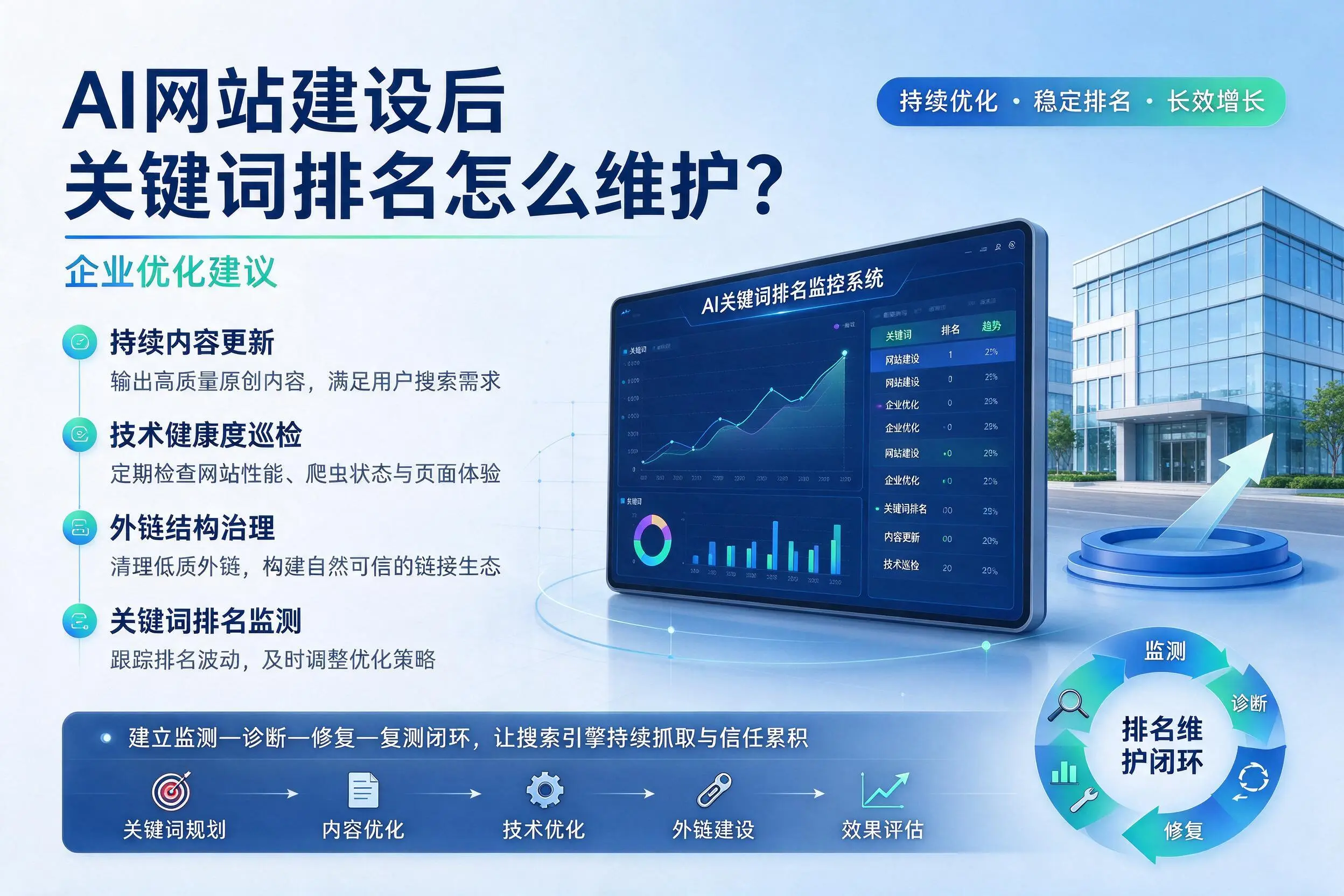 AI网站建设后关键词排名怎么维护？庆阳企业优化建议