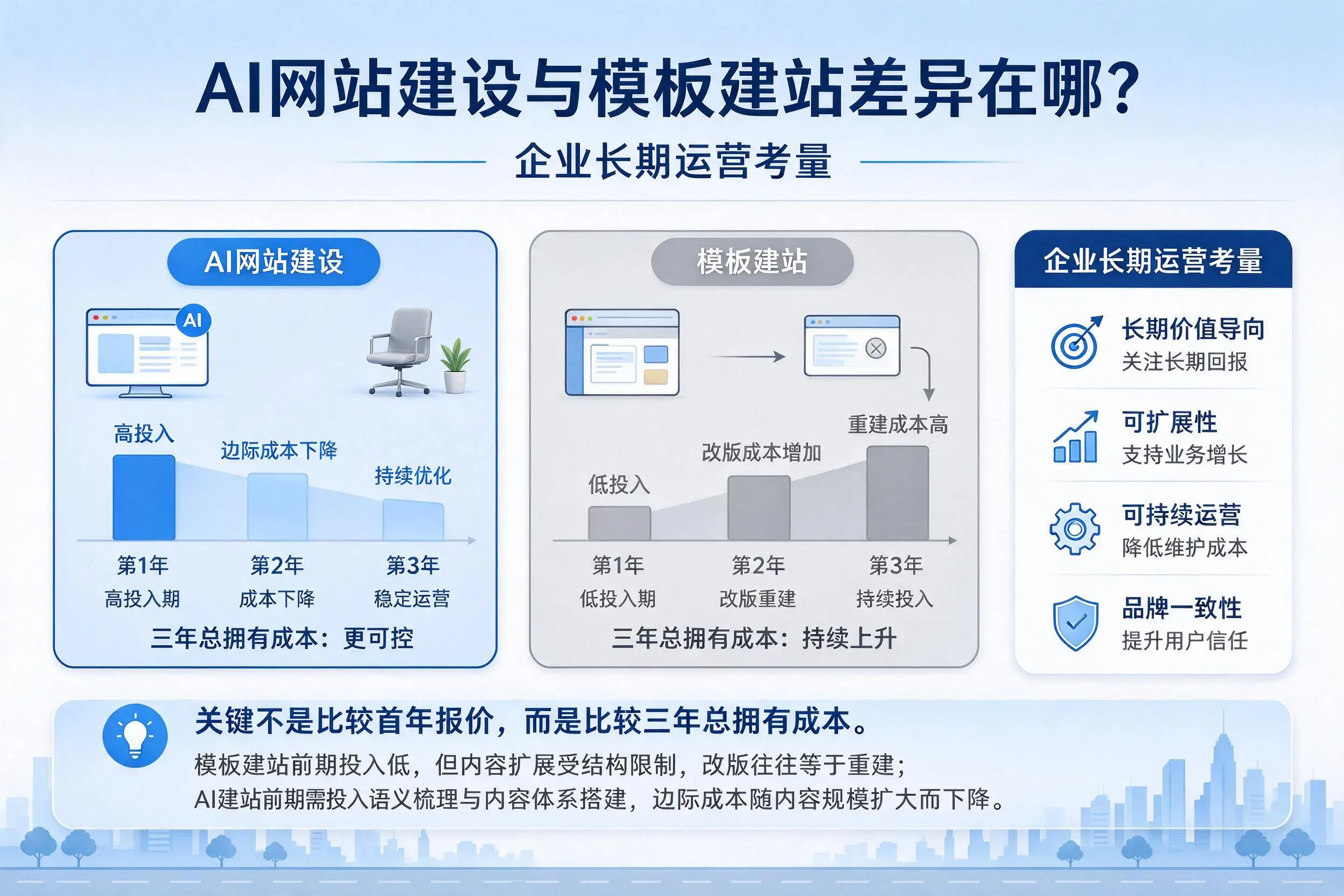 AI网站建设与模板建站差异在哪？庆阳企业长期运营考量