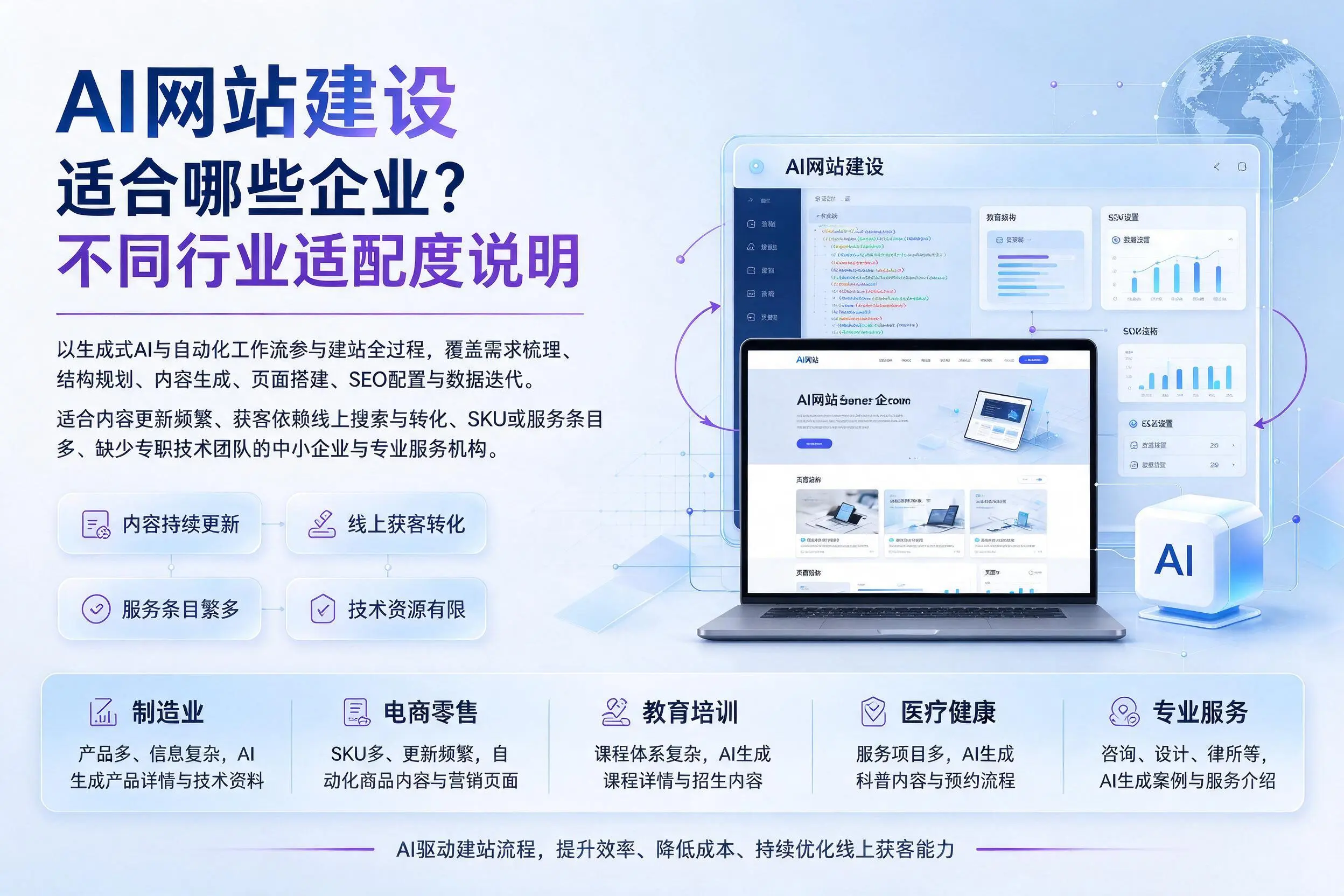 AI网站建设适合哪些企业？庆阳不同行业适配度说明